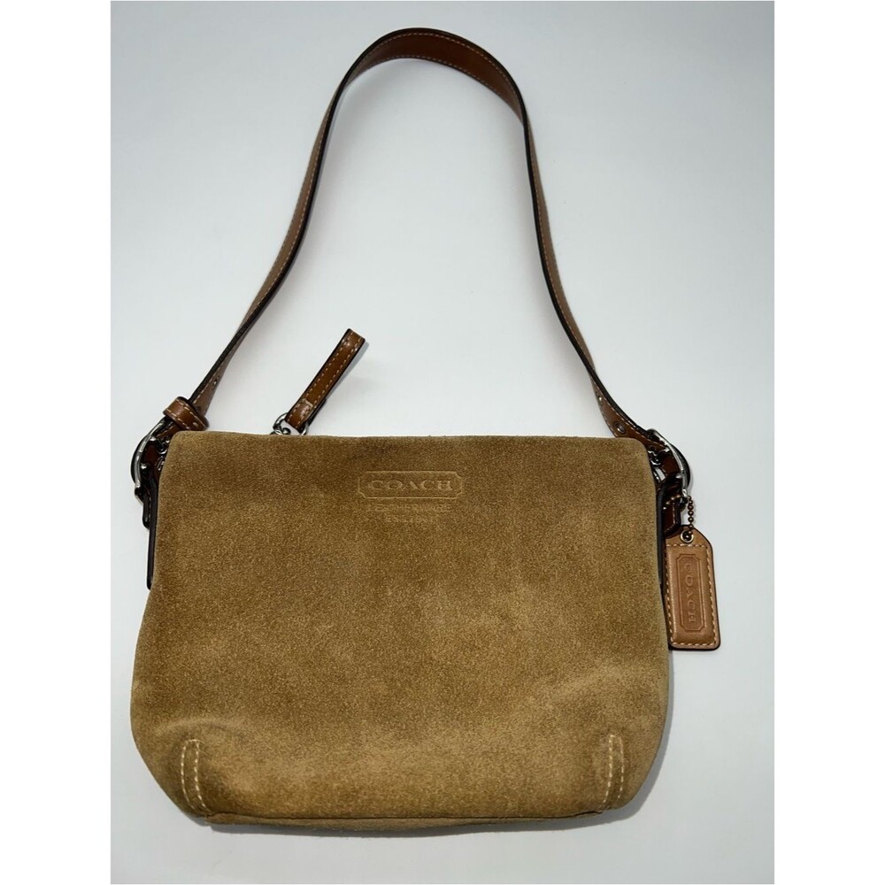 Coach Hampton Tan Suede and Leather Demi Bag w/Adjustable Leather Strap/Hang Tag